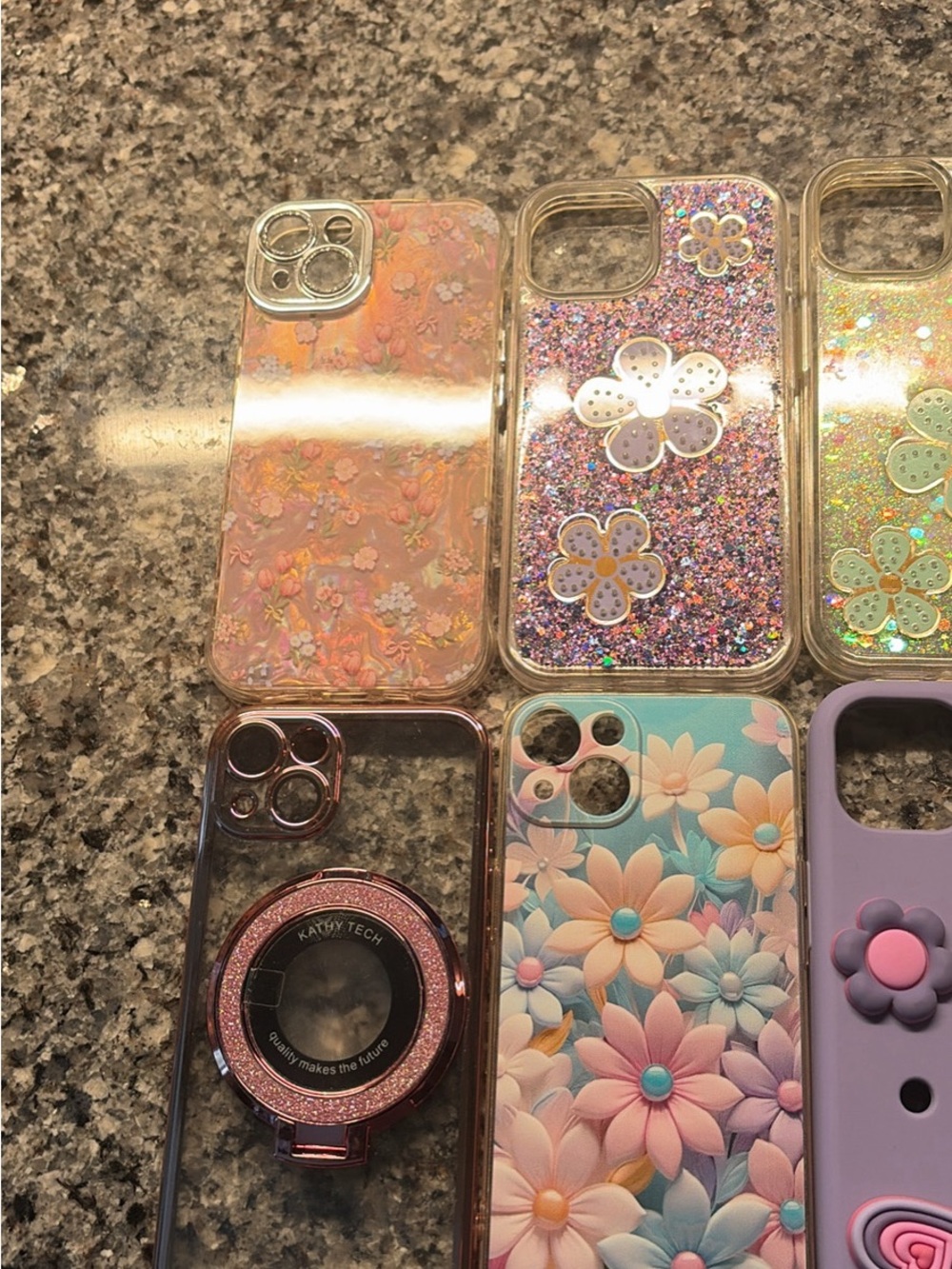 Floral Purple Glitter Phone Case - Brand Unspecified